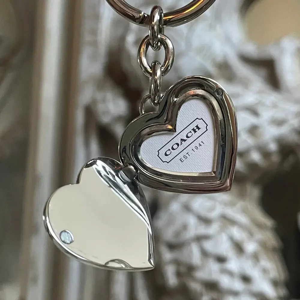 Rare Y2K Coach White Enamel Heart Photo Locket Keychain Bag Charm NWOT